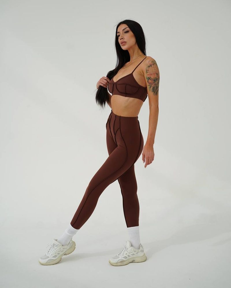 Легінси коричневі зі швами назовні для Pole Dance, Exotic, High Heels, фітнесу і йоги v051125 фото